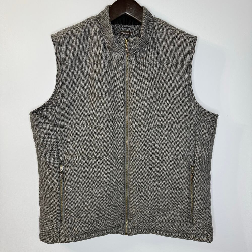 J Mclaughlin Vest Gray Wool Blend Full Zip Outdoor Preppy Men's XL